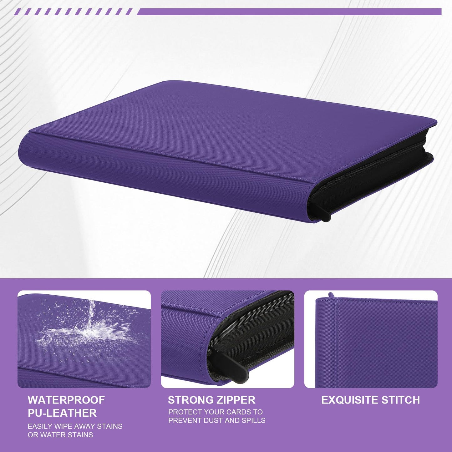 Toploader Binder Trading Card Binder Storage Hold up 288 Cards 9-Pocket Top Loader Binder with Sleeves for 3x4 Rigid Toploaders Hard Cases (9Purple6)