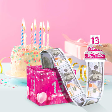 13Th Birthday Gifts For Girls Hot Pink 13Th Birthday Money Box For Cash Gift Pull Surprise Birthday Money Gift Boxes With Pull O