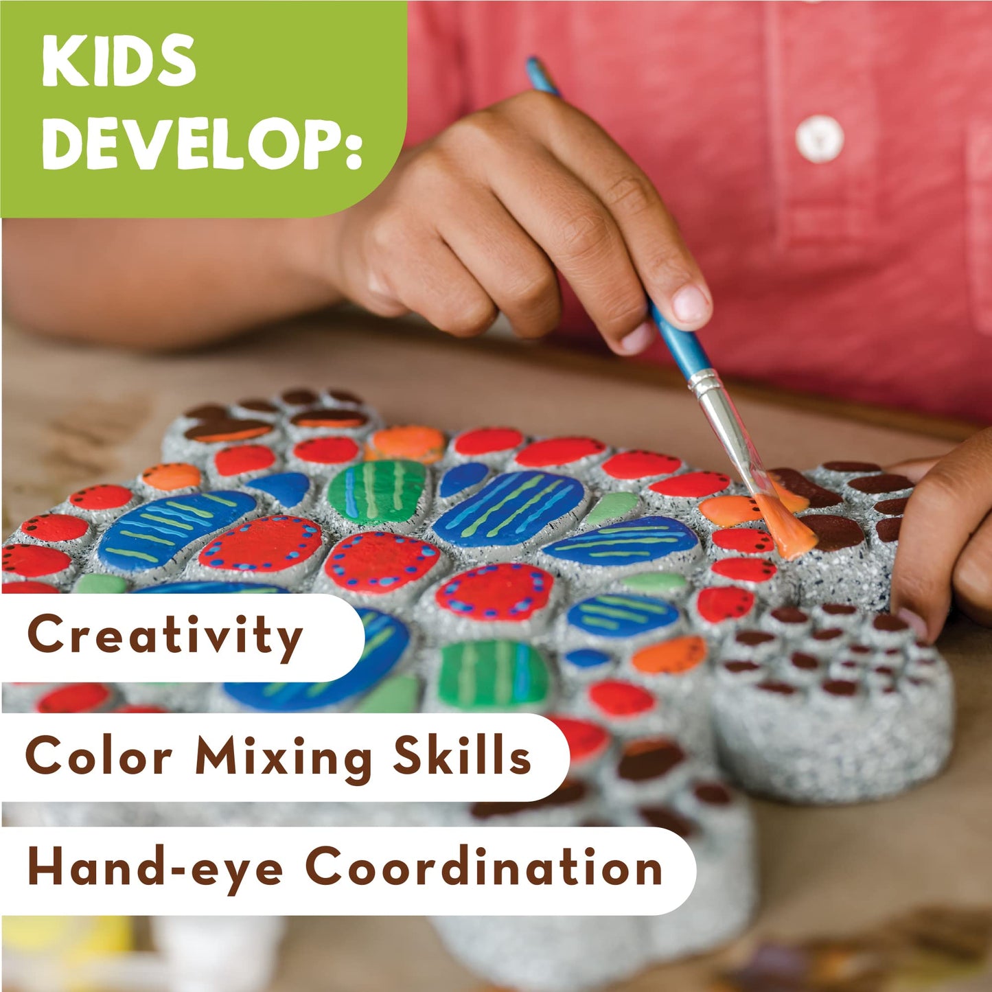 MindWare Paint Your Own Stepping Stone: Turtle - Paint Your Own Stepping Stones for Kids Craft Kit Includes Paint, Brushes and I
