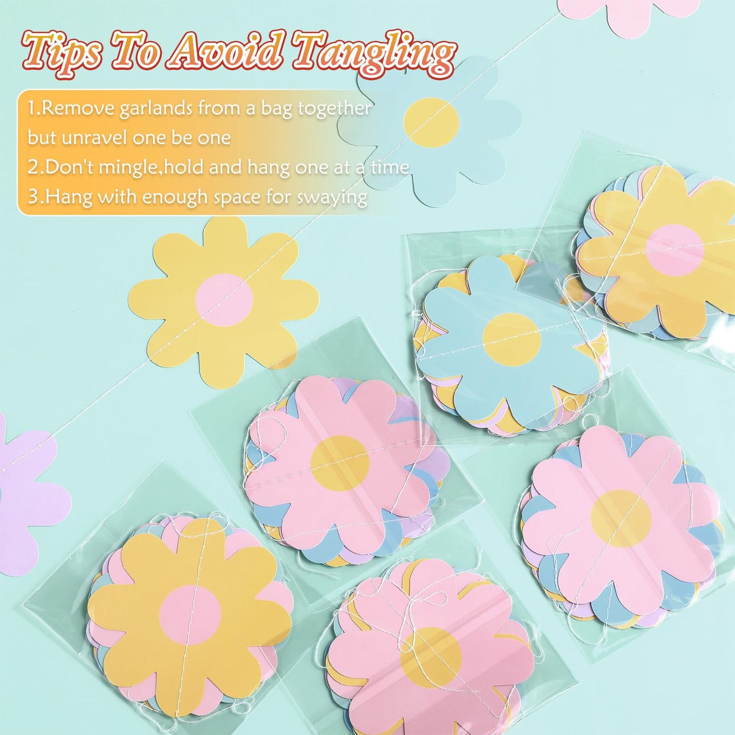Pasimy 8 Pcs Daisy Boho Party Decorations Groovy Daisy Paper Garlands White Flower Hanging Garland Banner Hippie Flower Cutouts