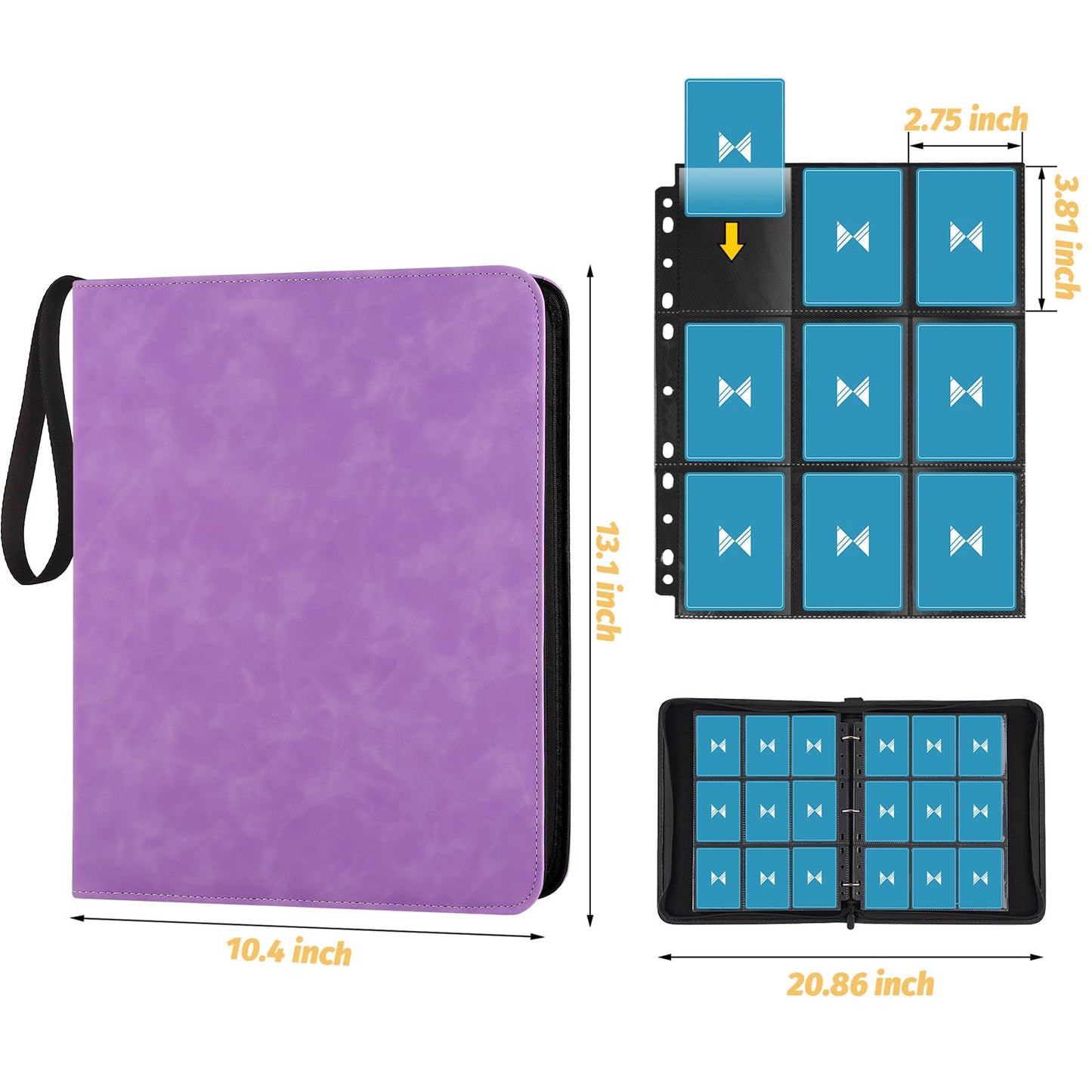 GERMUN 720 Card Binder  enhanced Trading Card Binder  9 Pocket Double Sided Pocket PU Card Collection Binder  Collector Card Album  Card Folder for MTG  TCG  Sports Cards  Game Cards (Light Purple)