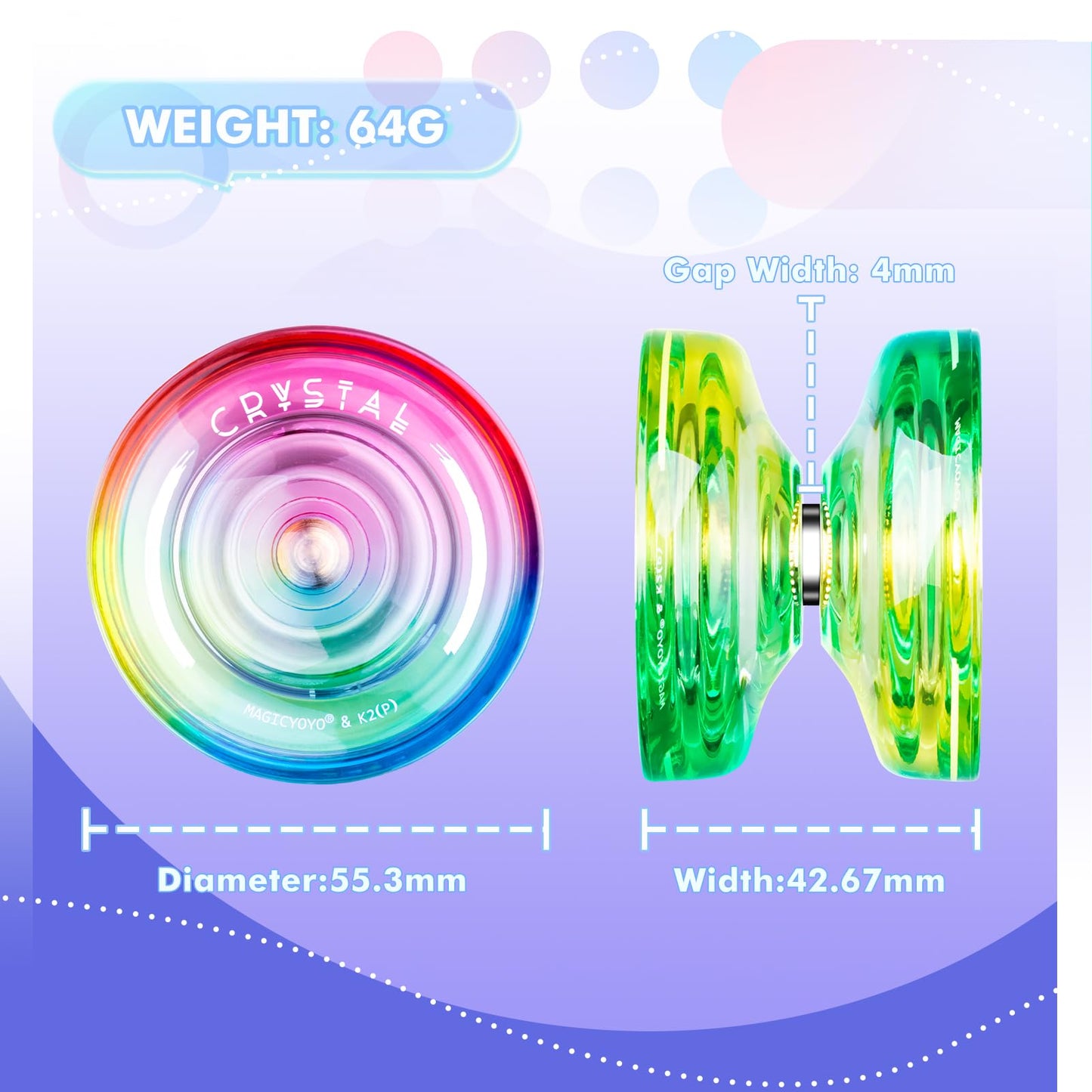 2 Pack of K2 Crystal Responsive YoYo, Plastic Yoyos for Kids Beginner, Dual Purpose Yoyos for Beginners with 12 Yoyo Strings + R