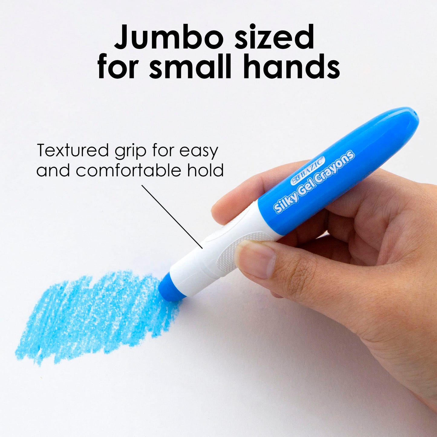 BAZIC Jumbo Silky Gel Crayons 12 Color, Washable Blendable Non Toxic Watercolor Crayon for Coloring Book (12/Pack), 1-Pack