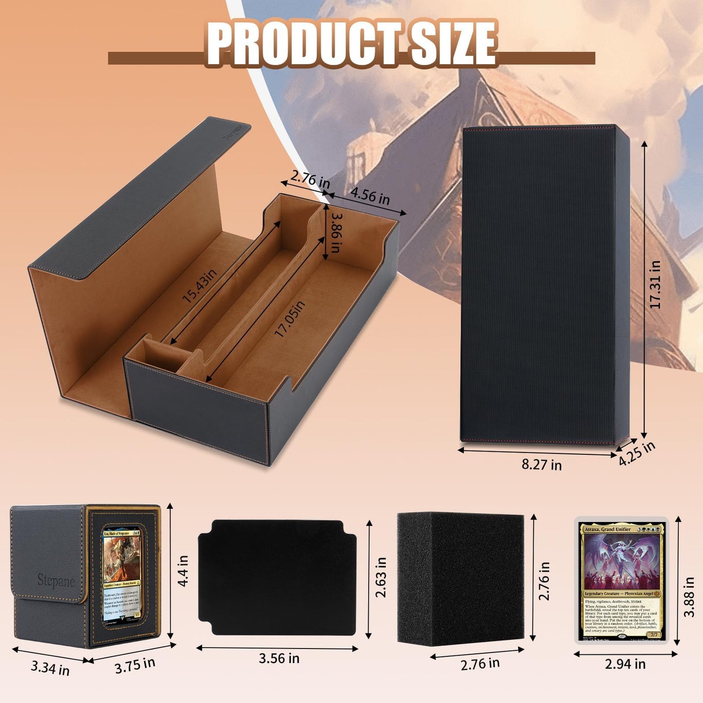 2200+ Mtg Deck Box Leather Magnetic Closure Commander Organiser, Holds 5 Small Deck Boxes, Includes 1 Small Deck Box, 8 Dividers