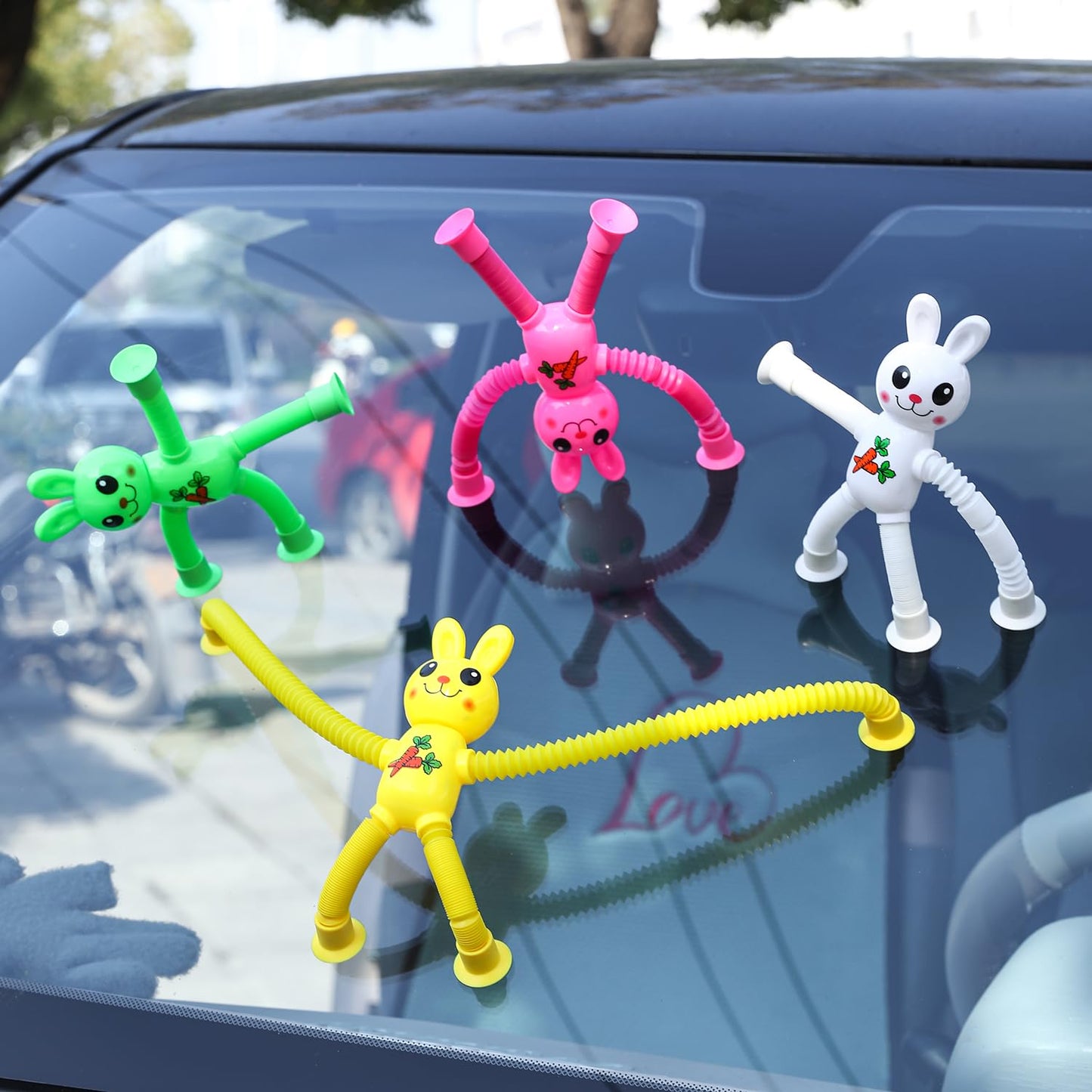 Limpskys 4Pack Telescopic Suction Cup Bunny Toy,Easter Bunny, Easter Egg Fillers,Easter Basket Stuffers,Suction Cup Toys,Suction