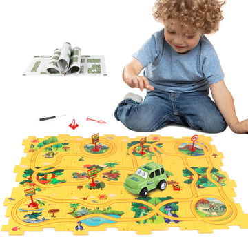 Xazastov Plastic Floor Puzzles For Kids Ages 3-5, Puzzle Track Car Play Set, Educational Montessori Toys For 3 4 5 6 Year Old Bo
