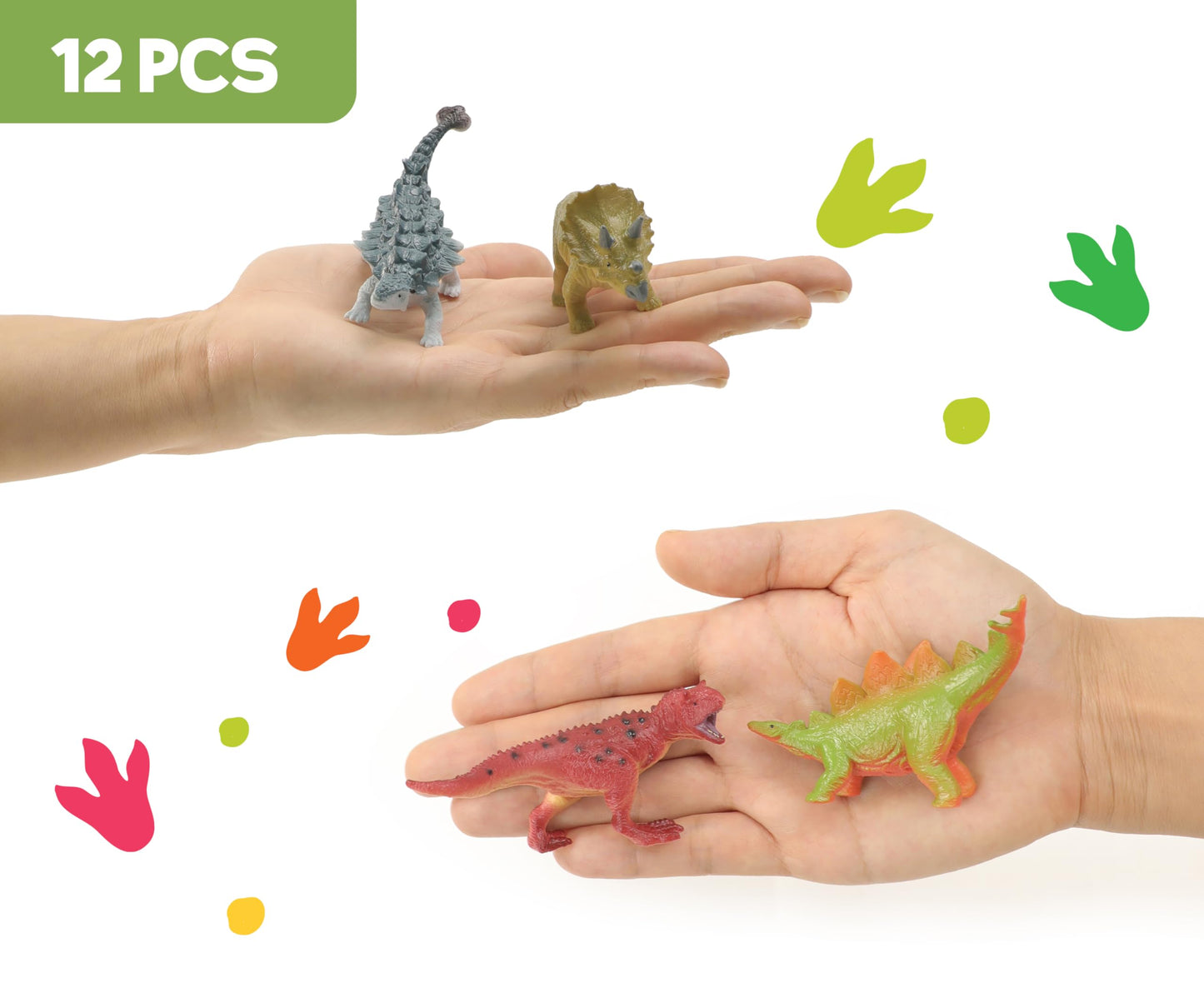 Recur Dinosaur Figure Toys Mini Dino Figurines For Kids Jurrassic Dinosaurs, 100% Hand-Painted, Cake Topper Small Tabletop Figure - 12 Pcs