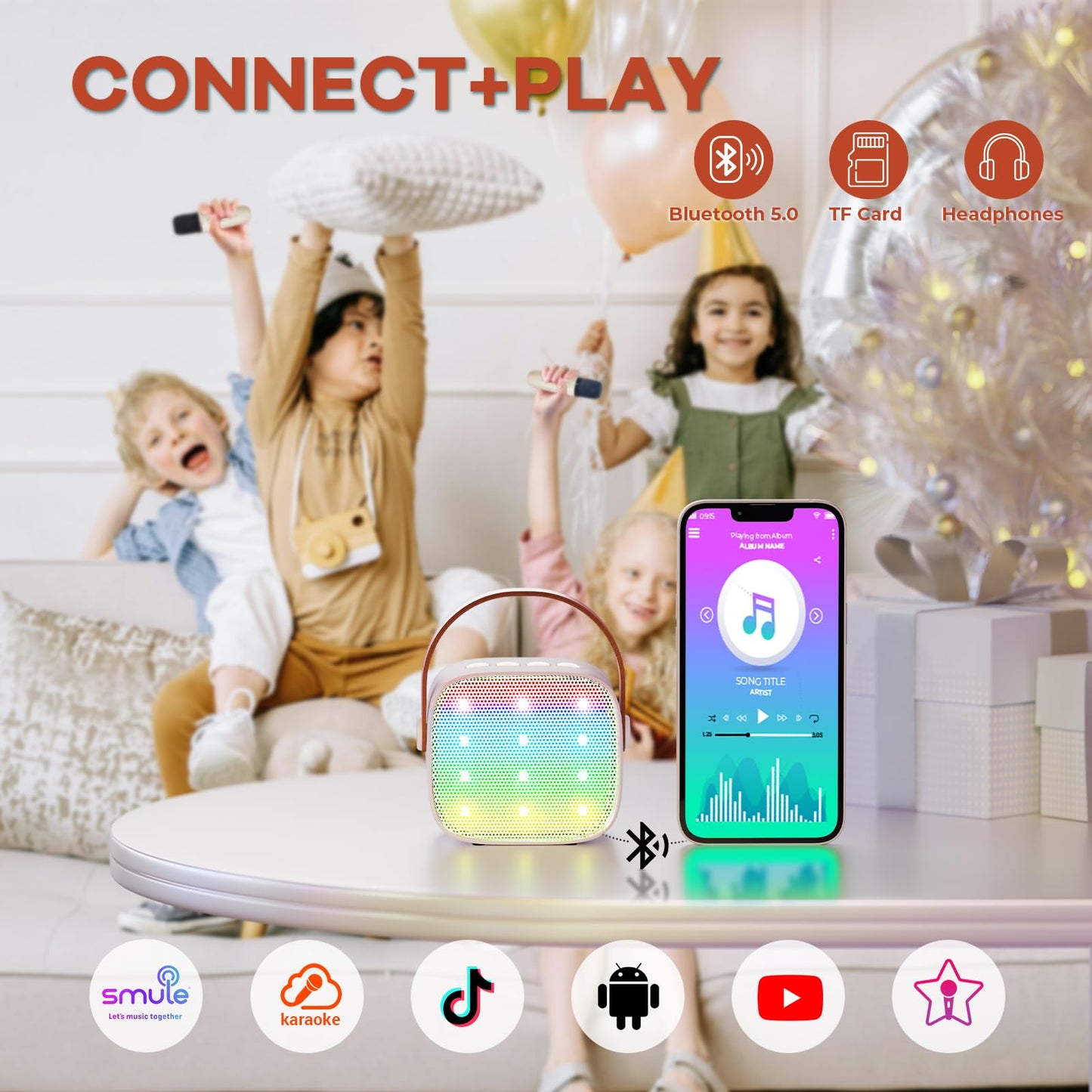 Yll Mini Karaoke Machine With 2 Wireless Microphones For Kids Adults, Portable Bluetooth Speaker Gift For Girls Toys 4, 5, 6, 7, 8, 10, 12+ Years Old Teens Birthday(Beige)