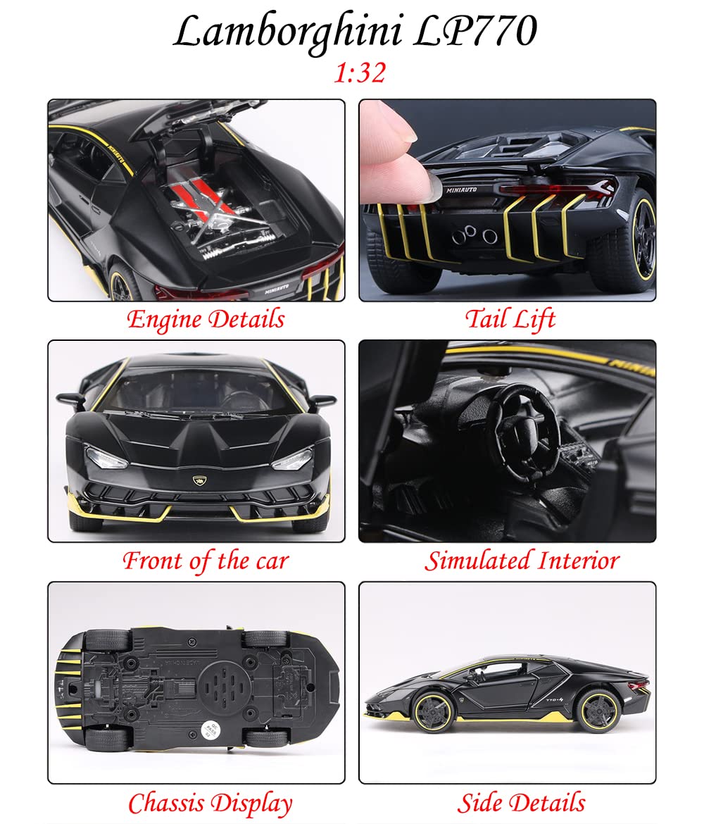 Alloy Collectible Black Lamborghini Toy Pull Back Vehicles Diecast Cars Model with Light & Sound