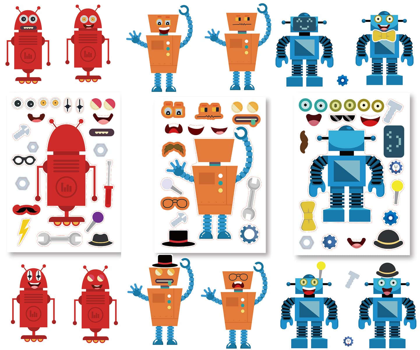 24 Sheets Make Your Own Robot Stickers Make A Face Stickers For Kids Toddlers With Robots Diy Craft Stickers Kids Party Favor Su