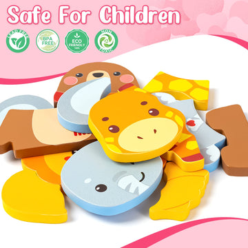 Valentines Toys Gifts For Kids Toddlers - 4 Pack Wooden Puzzles With Animals Design, Valentine Party Favors For Boys Girls, Kids