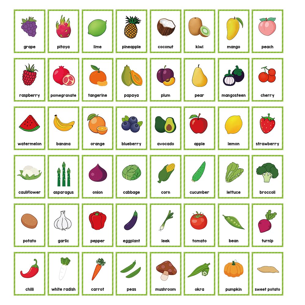 Lachilly Fruits And Vegetables Learning Flashcards, High Frequency Words, Beginning Reading, Kindergarten, Esl Teaching Material