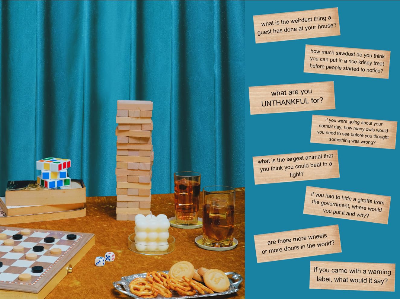 NORTH AMERICAN WEEKEND Tumbling Tower Game - 54 Icebreaker Questions - Fun for Family, Friends & Team-Building - Multicolor Wood