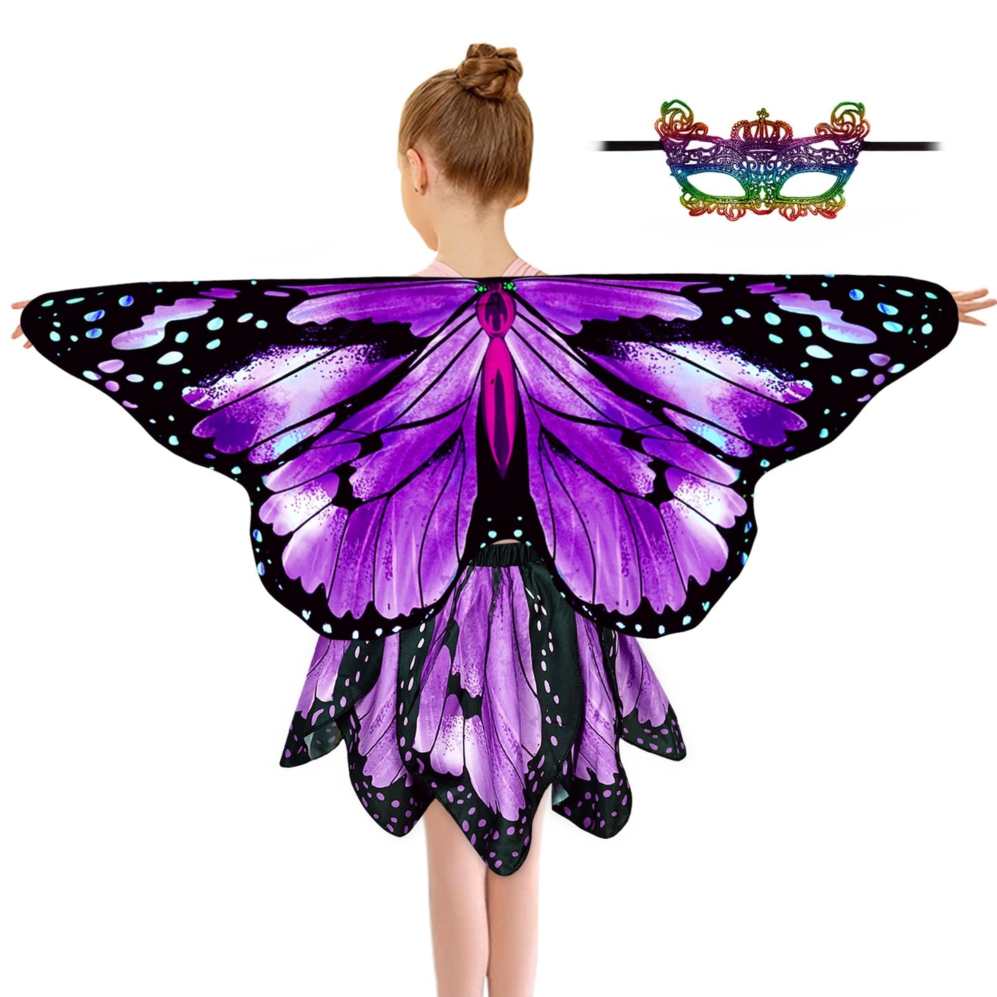 Sunlisky Kids Butterfly Wings Costume for Girls Fairy-Wings Toddler Dress Up Play Costumes Butterfly Skirt Set Mask Party Favors Gifts(Purple+skirt sets)