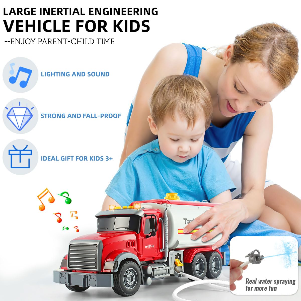 CSDCSD Rescue Fire Fighting Tanker Truck Toy - Water Spray, Lights & Sounds, Plastic, Ages 3-8, Model CSDCSD56