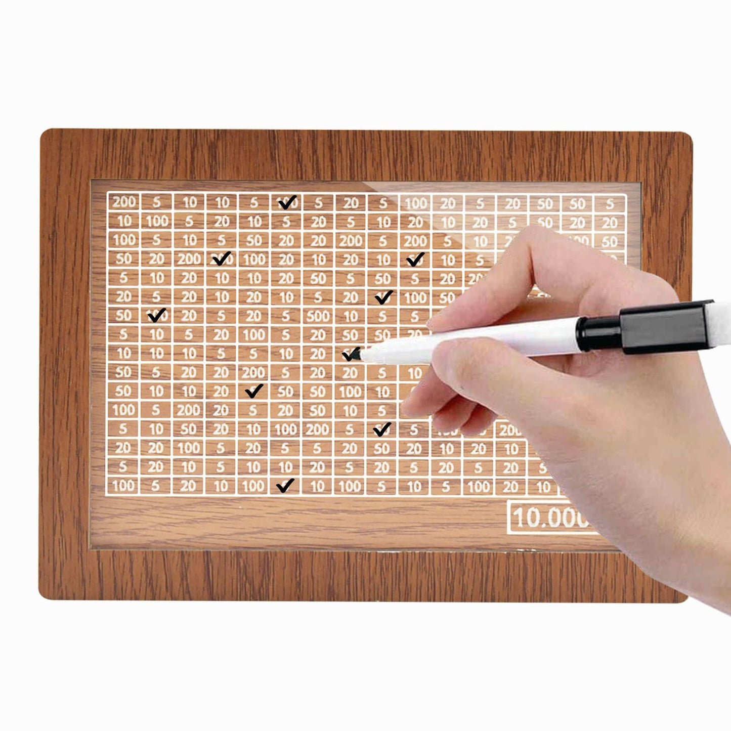 Kendyy Wooden Piggy Bank For Adults, Countdown Cash Vault With Money Target And Numbers, Cash Savings Challenge Box For Kids, Retro Cash Saver Money Box For Boys & Girls (Brown Moon, $10000)