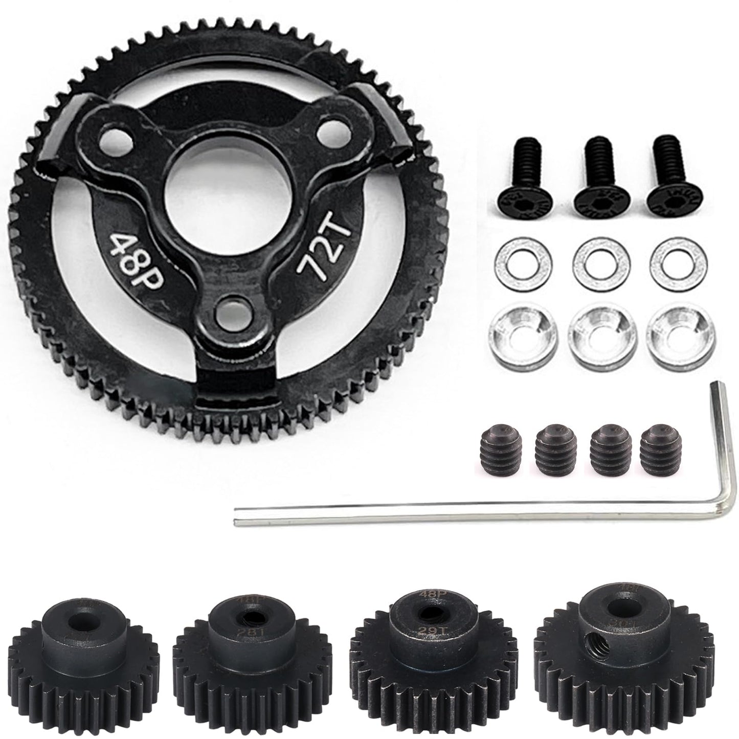 48P 72T Spur Gear Hardened Steel Transmission Gears with 27T 28T 29T 30T Pinions Gear 1/8 inch 3.175mm Hole Upgrade Parts for Tr