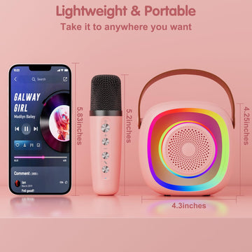 Karaoke Machine For Kids, Mini Portable Bluetooth Karaoke Speaker With 2 Wireless Microphones And Lights, Birthday Gifts For Gir