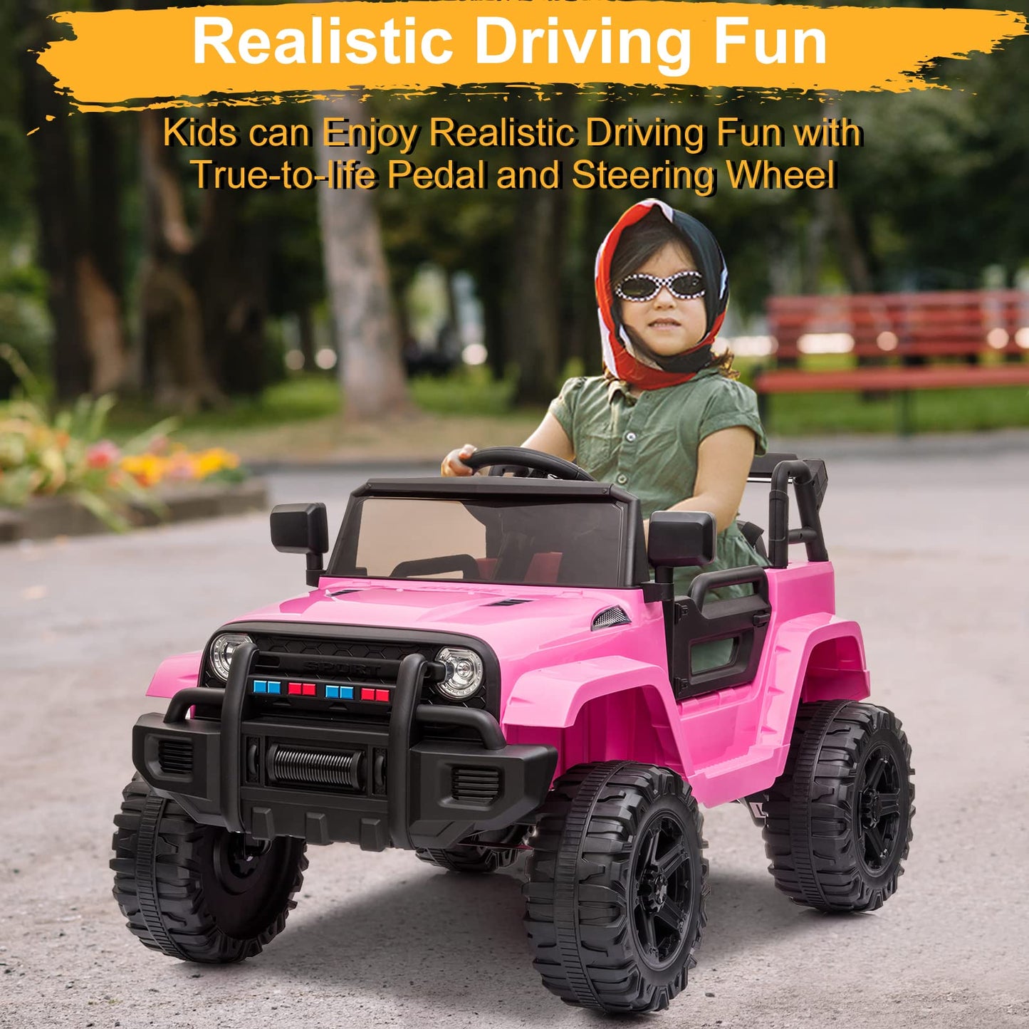 VALUE BOX Kids Ride On Truck 2.4G Remote Control  Kids Electric Ride-on Car 12V Battery Motorized Vehicles Age 3-5 w/ 3 Speeds  Spring Suspension  LED Lights  Horn  Music Player  Seat Belts (Pink)