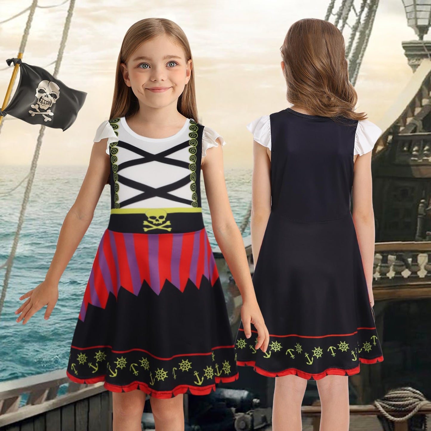 Sukyfecde Pirate Costume Dress Up For Girls Kids Buccaneer Cosplay Outfits Birthday Party Dress Halloween Princess Dresses 4T Bl