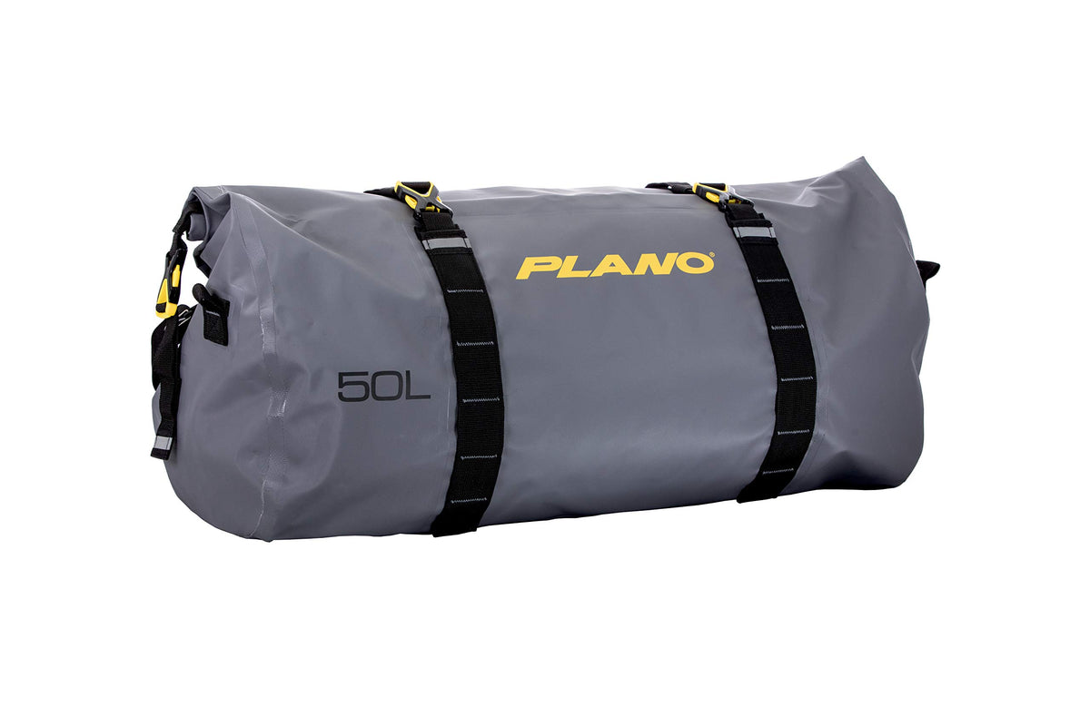 Plano Z-Series Roll-Top Waterproof Duffel with Backpack Straps, Gray with Yellow Accents, 500D PVC Fabric Fishing Dry Bag, Soft 