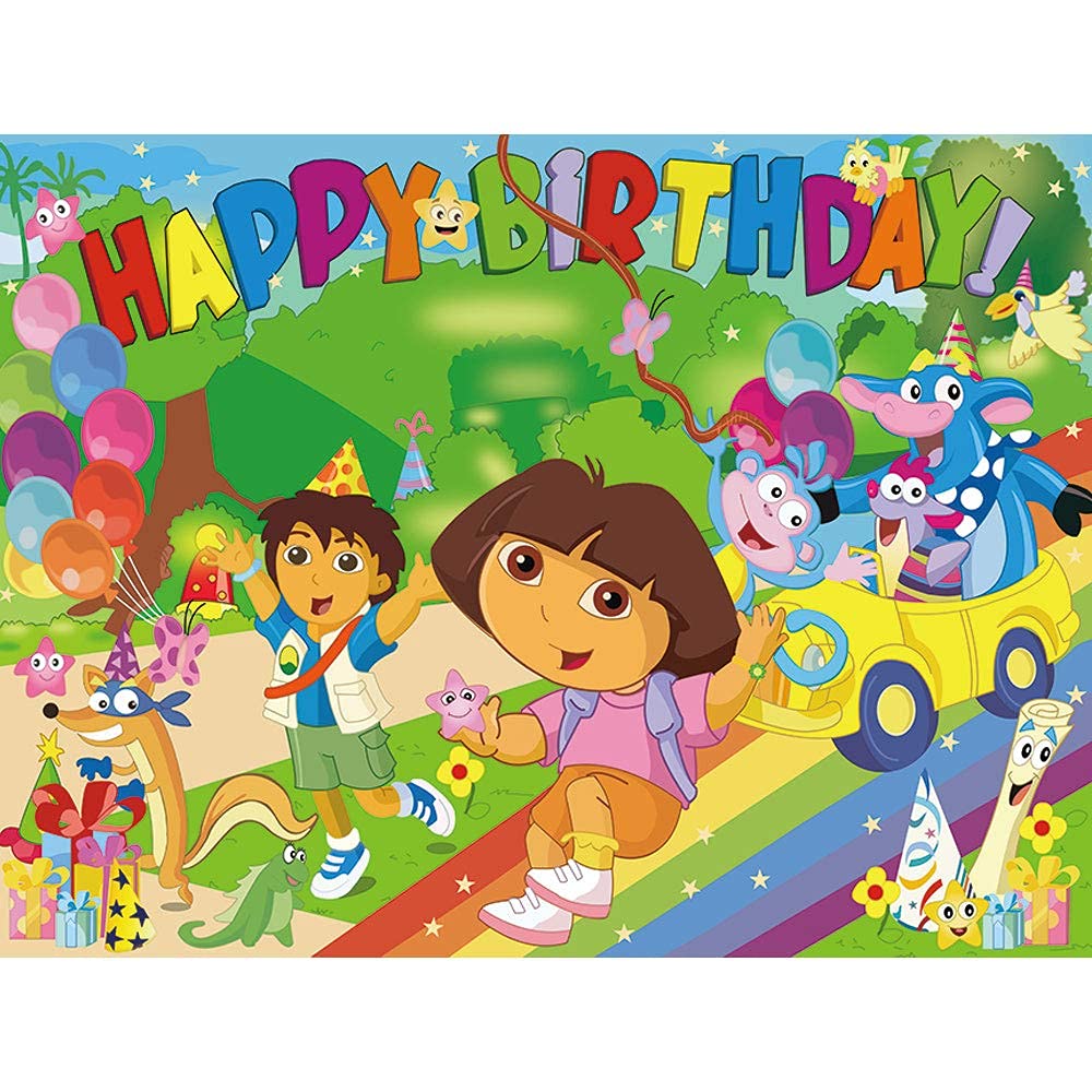 Maijoeyy 7x5ft Explorer Cartoon Theme Birthday Party Backdrop The Explorer Birthday Backdrop for Kids Explorer Party Banner Deco