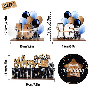 Lingteer Happy 16Th Birthday Gold Acrylic Table Topper Centerpieces Set - Cheers To Sixteen Years Old Birthday 16Th Bday Party Gift Decorations.