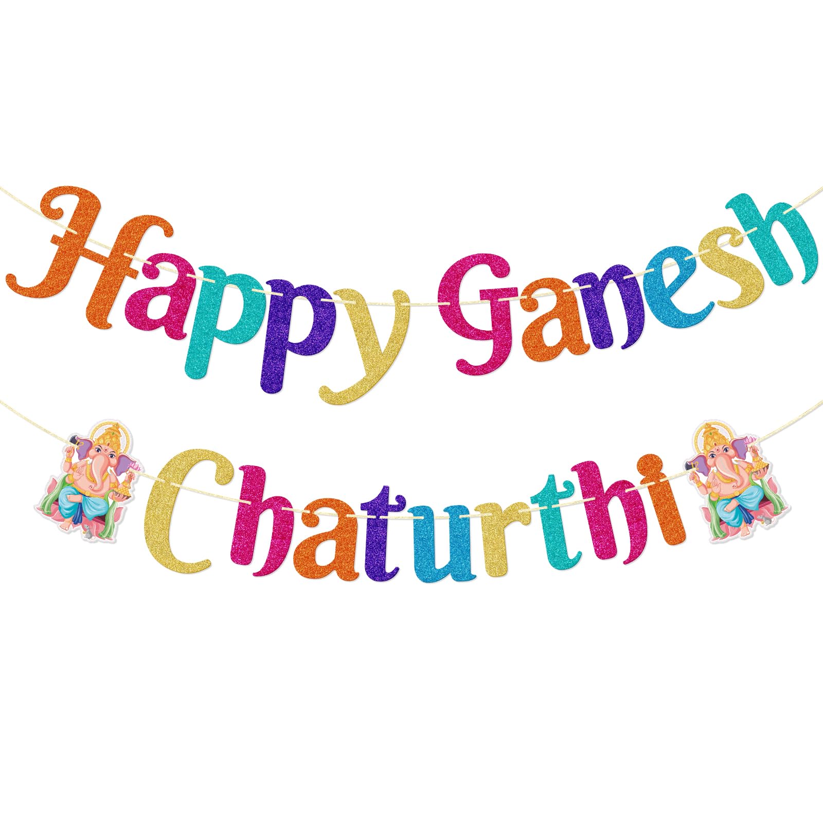 Happy Ganesh Chaturthi Banner, Ganesh Chaturthi Party Decorations, Indian Festival Themed Decor, Hindu God Decor, Pre-strung
