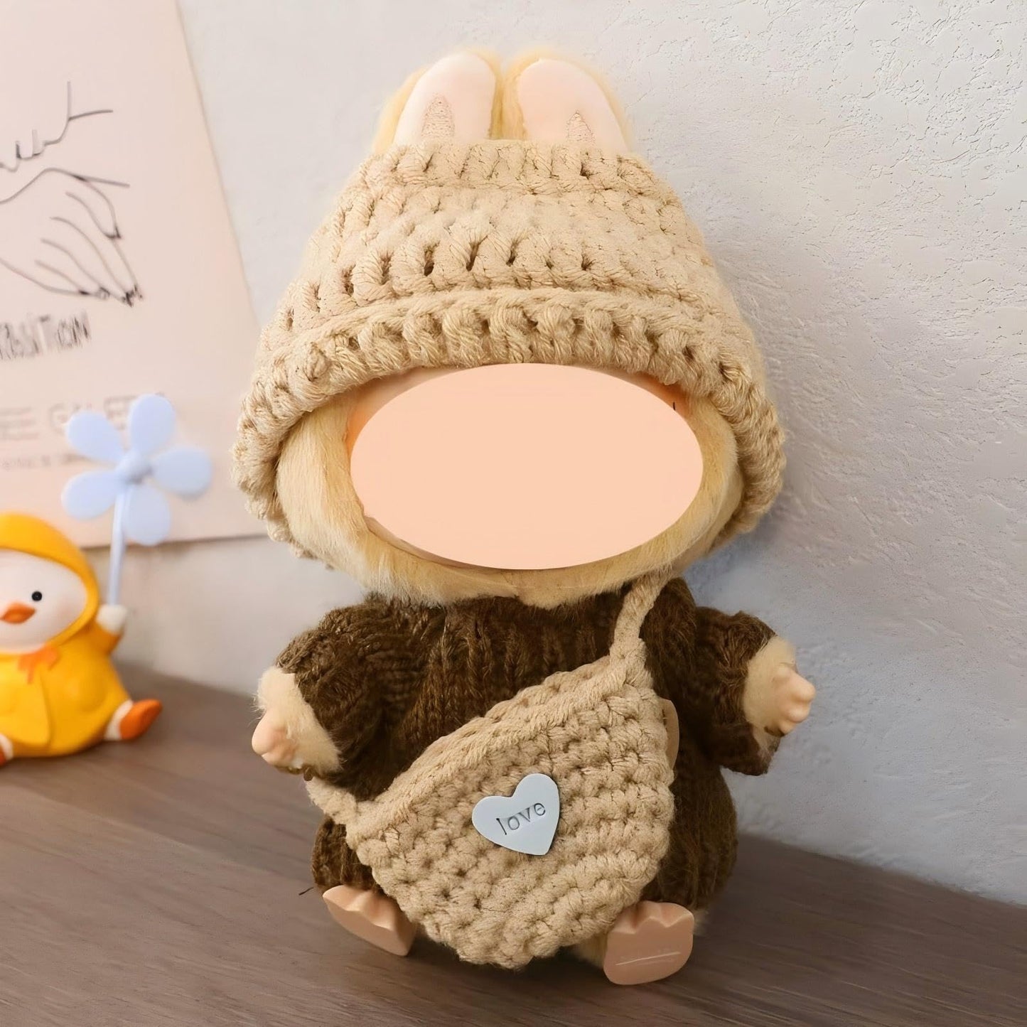 Handcrafted Clothes for Labub Doll enhanced Dolls Outfit 3 Pieces Stylish Doll Accessories Compatible with 5.91/6.7inch (15/17cm) Dolls Hat Sweater and Bag