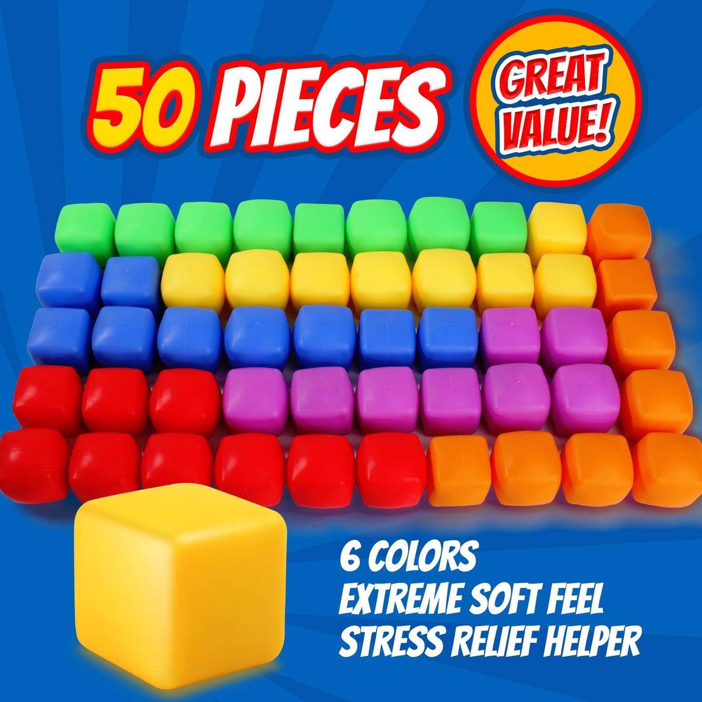 Mini 50 Pack Slow Rising Stress Cube: Stretchy Fidget Toys for Anxiety Relief, Pull Stretch Fidgets for Classroom Prize, Classro