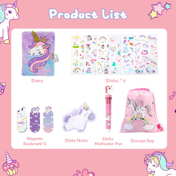 Homicozy Unicorn Diary For Girls With Lock And Keys,Tie-Dye Fuzzy Journal For Kids With 160 Lined Pages,Fluffy Secret Notebook F