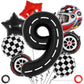 Race Car 9 Balloons, 40 Inch Racetrack Number 9 Balloon, Large Foil Mylar Racetrack Black 9 Balloon For 9 Year Old Birthday Race
