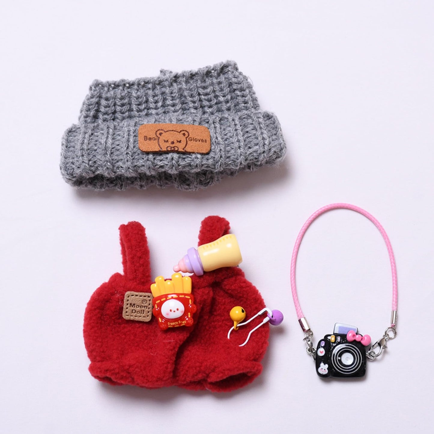 QIUTIMIY Clothes for Doll 17cm Doll Clothes 3-Piece-red-Set Doll Clothes enhanced Doll Outfit with Accessories-Overall+Hat+Camera(NO Doll Included)