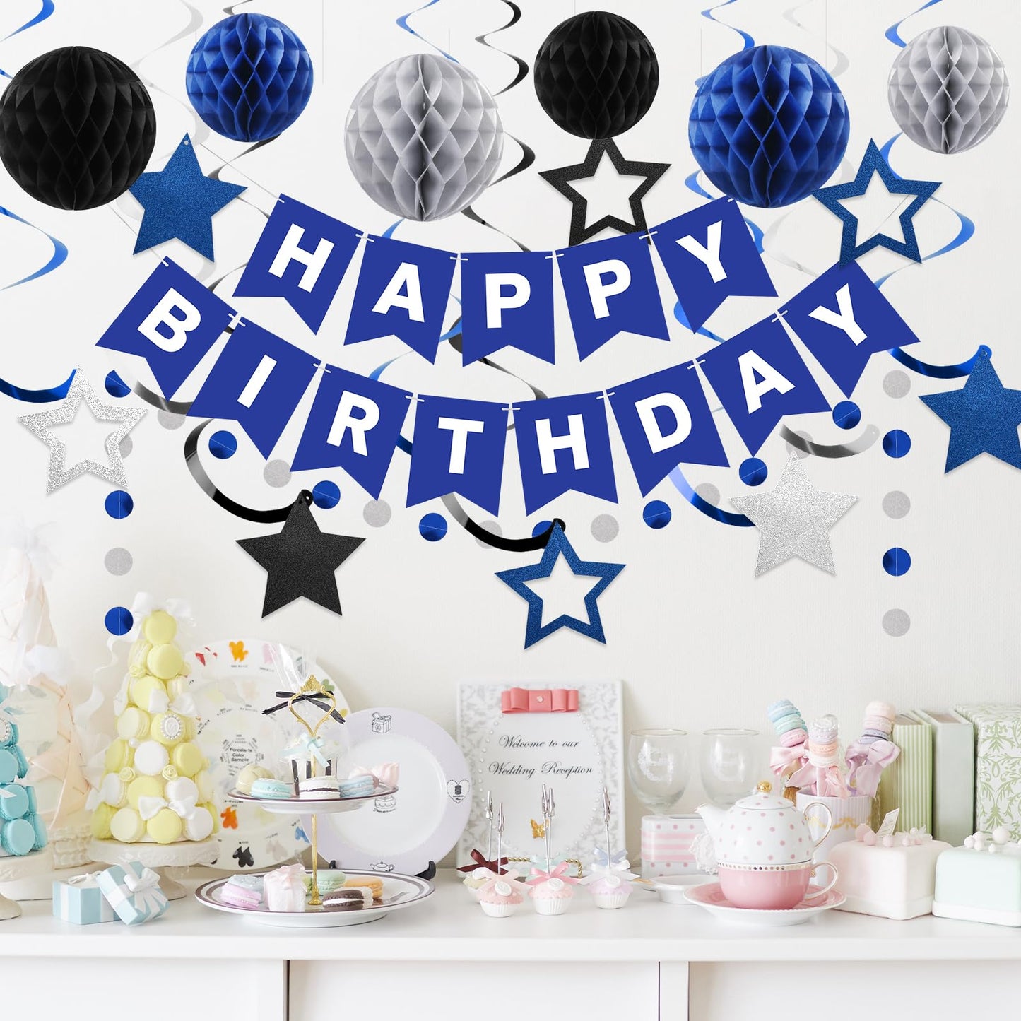 meowtastic Birthday Decorations, Happy Birthday Banner with Honeycomb Balls, Star Hanging Swirl Streamer, Circle Dot Garland, Ha