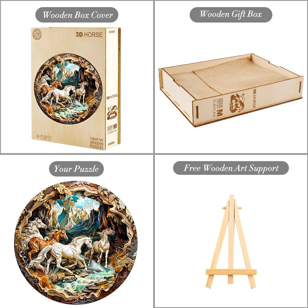 Welsky Wooden Puzzle for Adults - 3D Horse Jigsaw, 200pcs, Medium Size, Unique Design, Best Gift for Birthdays & Christmas