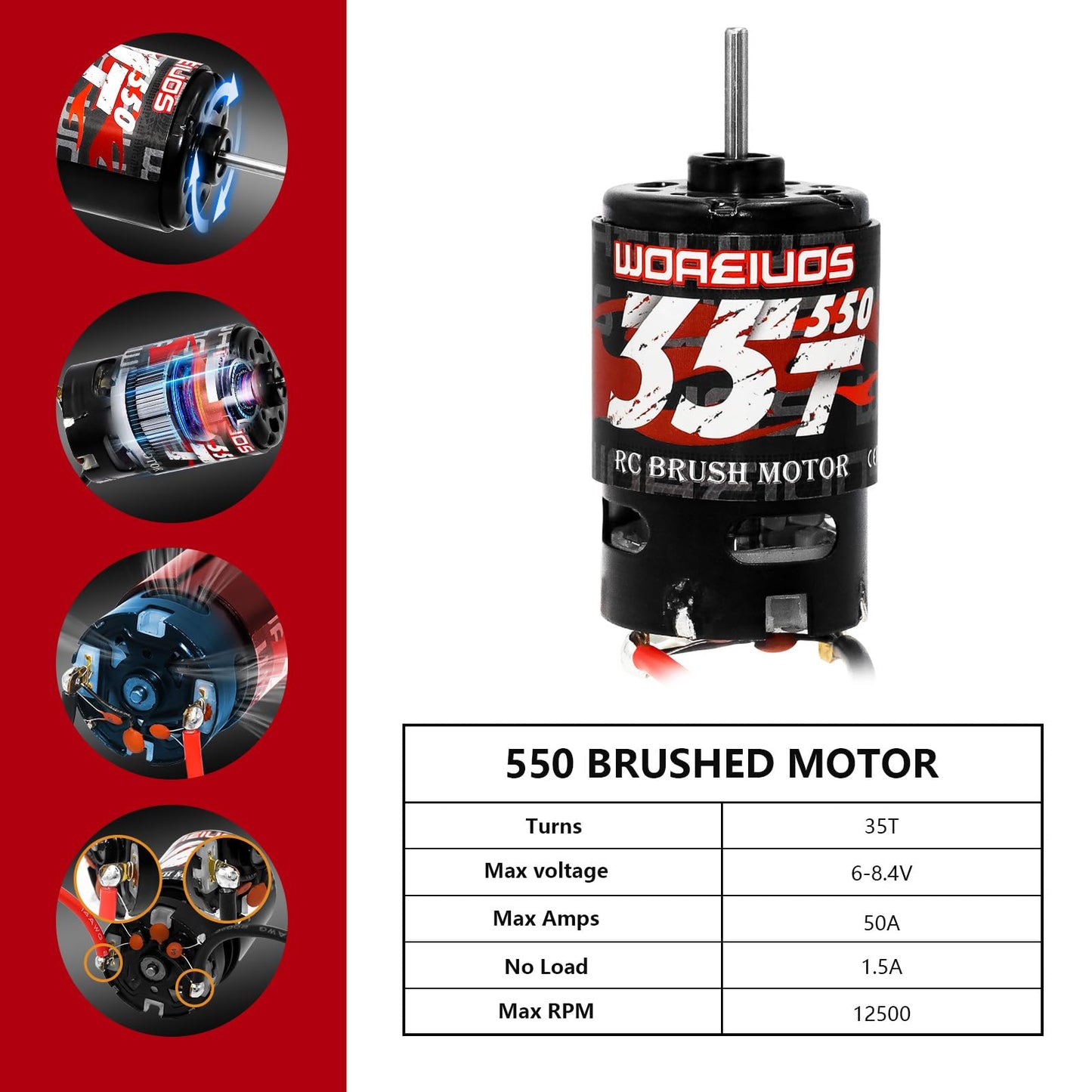 WOAEIUOS 550 Brushed Motor 35T & 80A ESC & Heatsink Combo for 1/10 RC Car TRX4 TRX6 Redcat SCX10 SCX10II AXI03007 JL 90046 RC4WD