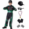 Changchupsem 6PCS Race Car Driver Costume Boys Racing Suit Kids Jumpsuit Set with Cap Medals Glasses Gloves for Halloween