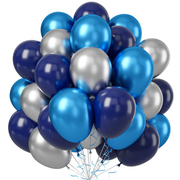 Balloons Blue And Silver, 50Pcs Navy Blue Silver Latex Balloon, Navy Blue Silver Party Balloons Birthday Balloons Decoration For