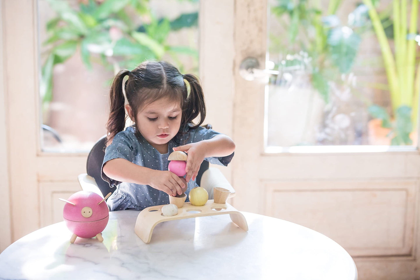 PlanToys Ice Cream Cone Pretend Play Food Set (3486) | Sustainably Made from Rubberwood and Non-Toxic Paints and Dyes