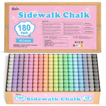 feela 180 Pack Sidewalk Chalk, Sidewalk Chalk Set For Kids Jumbo Chalk Bulk, Great for Kids Family, Paint on Sidewalk Wall Schoo