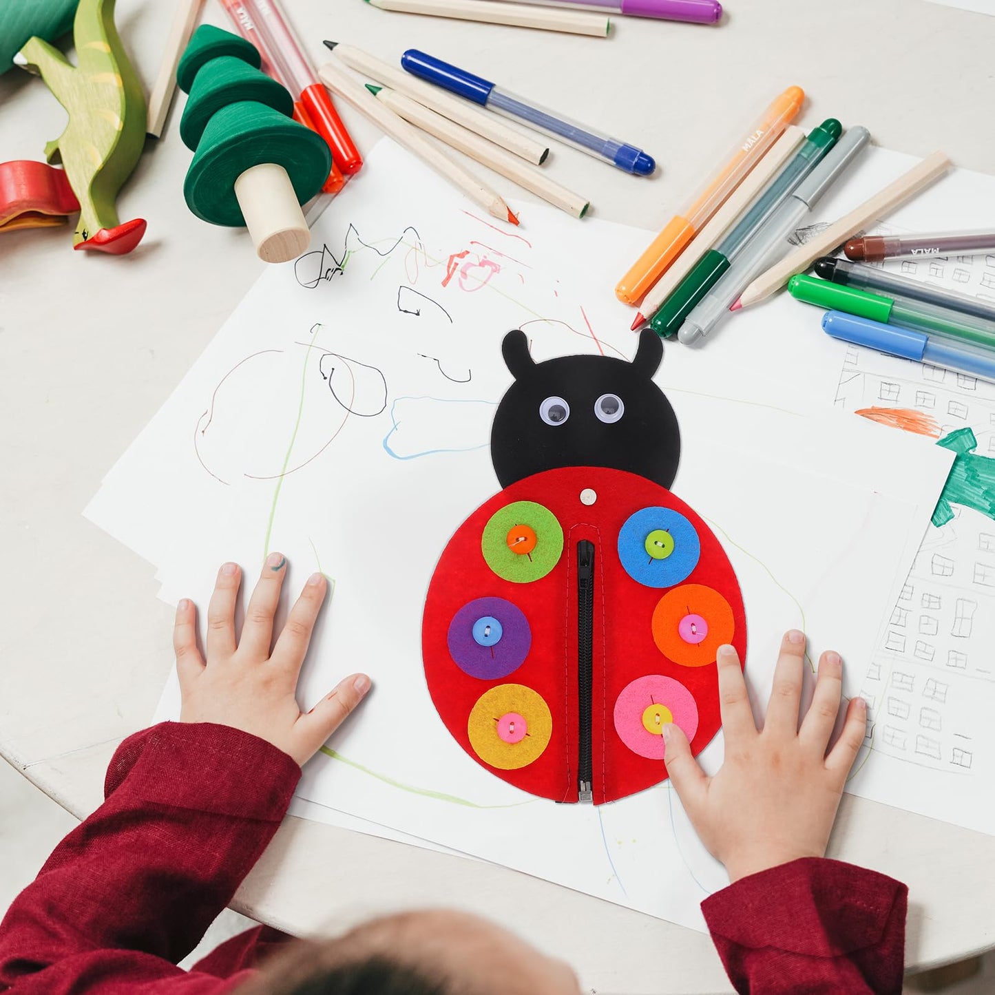 SUPVOX Basic Felt Early Learning Basic Life Skills Learn to Zip Button DIY Ladybird Craft Developmental for