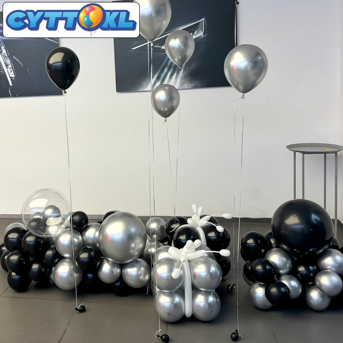 Cyttokl Black And Silver Balloons 12 Inch 100 Pack Metallic Chrome Silver Black Latex Helium Balloons For Birthday Wedding Baby