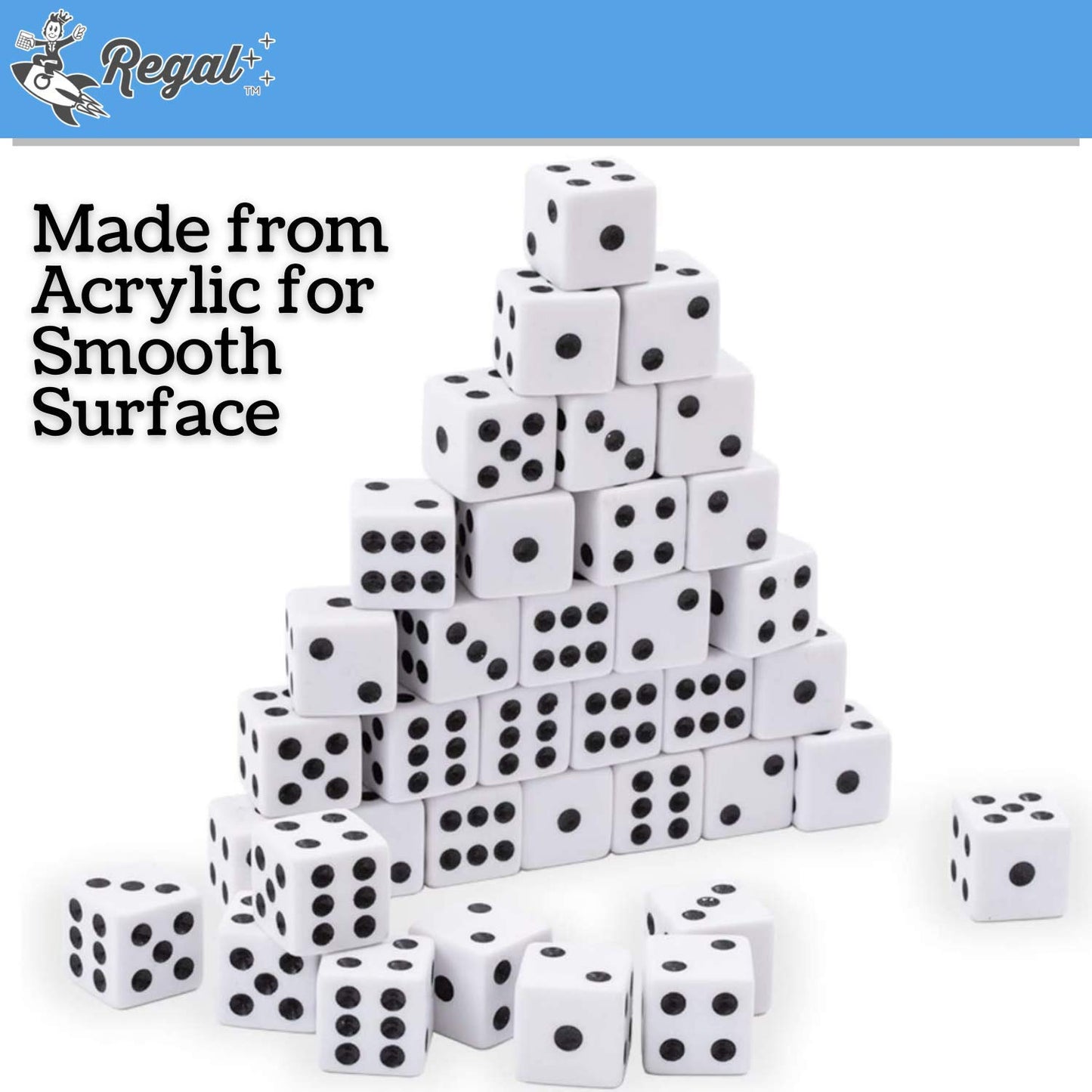 Regal Games 6-Sided Urea Game Dice Set, 50-Count White, Standard 16mm Size, Perfect for Group Events