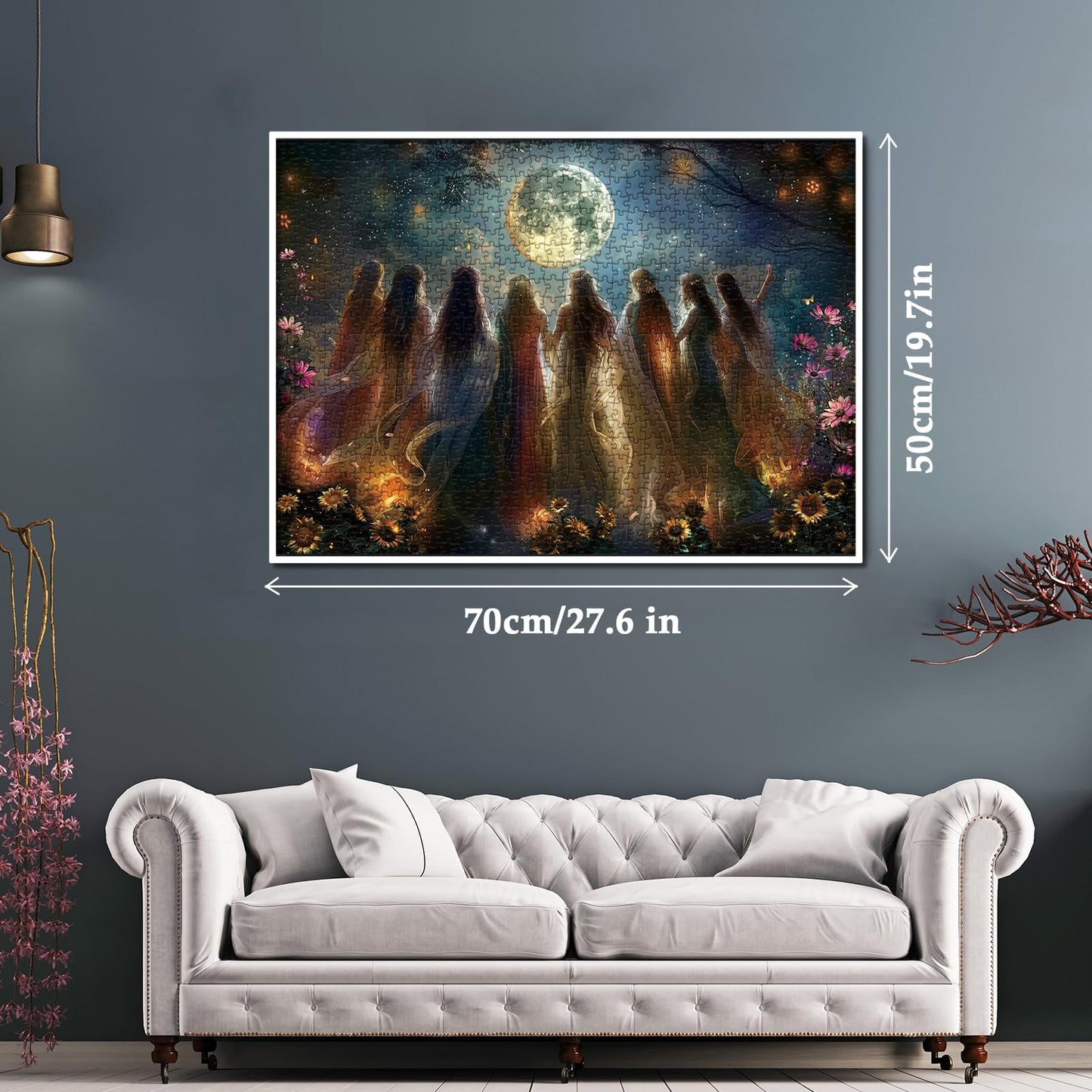 Halloween Moon Witch Puzzles For Adults 1000 Pieces, Horror Fantasy Holiday Jigsaw Puzzles, Flower Witchy Art Puzzle
