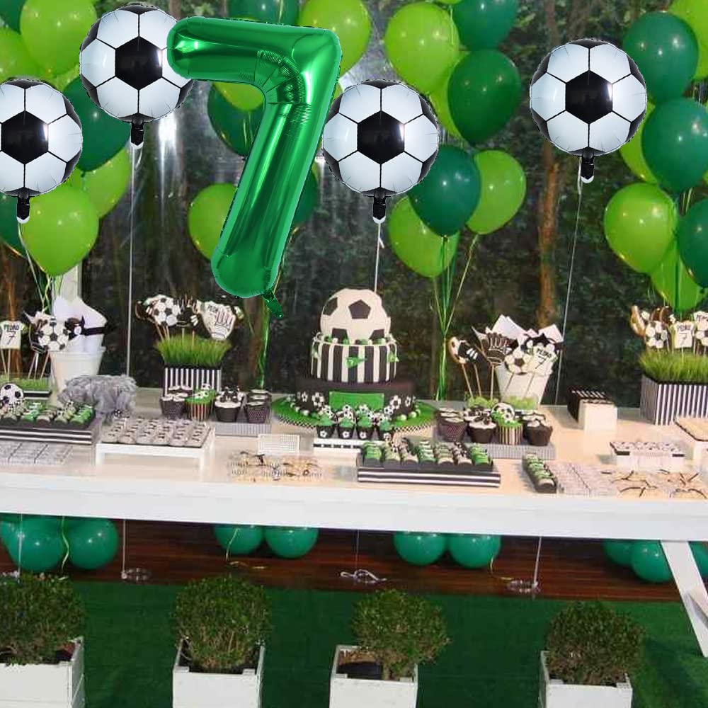 Toniful 32 Inch Soccer Balloons Set 7St Birthday Decoration Green Number 7 Foil Soccer Balloon Black Star Balloons For Children'