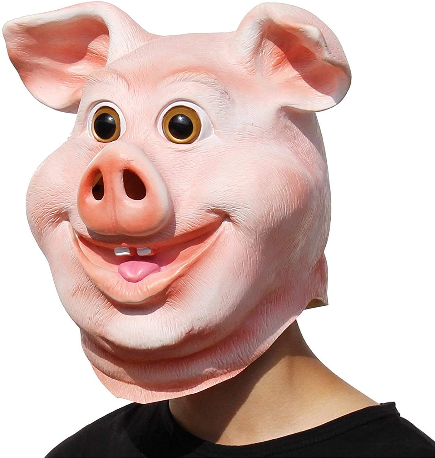 PartyHop Happy Pig Mask - Pink Rubber Costume Accessory, Free Size, Model ABMJ_KTZ2