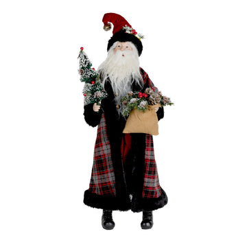 Plaid Santa With Frosted Pine Accents 26.5''H