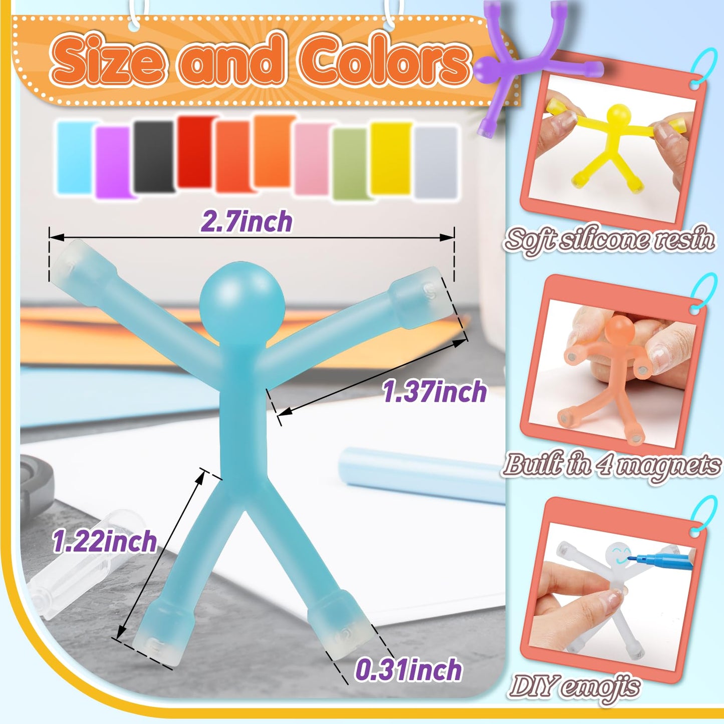 Wudime 10 Pack Magnetic People, Magnetic Men Magnet Toys, Magnet Men Fidget Toys Fun Magnets, Cute Fridge Magnets Refrigerator M