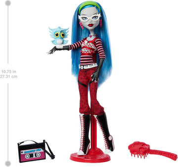 Monster High Ghoulia Yelps Doll - Collectible Reproduction with Stand, Diary & Owl - Multicolor, Model HRP84