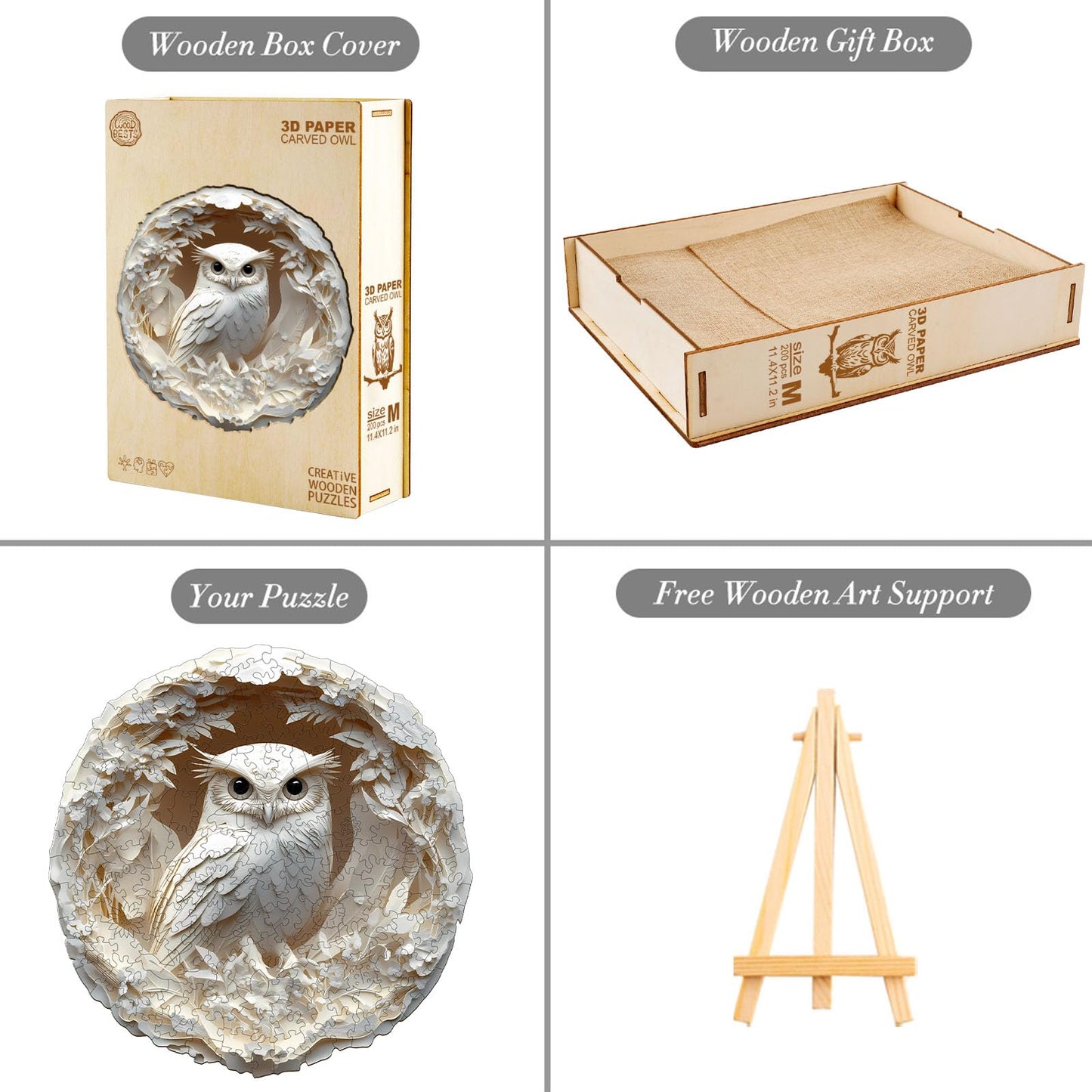 KAAYEE Wooden Puzzles for mature-themeds  3D Vision Effect Owl Wooden Jigsaw Puzzles  200pcs Unique Shape Animal Wood Puzzle mature-themed  Fathers Birthday Family Game (M-11.4 * 11.2in)